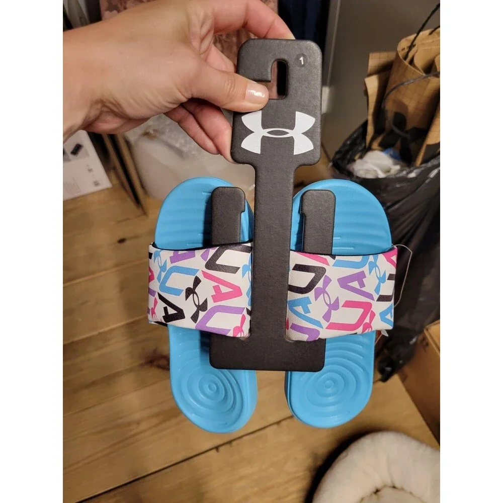 NEW UNDER ARMOUR KIDS UA G ANSA GRAPHIC SLIDES [3024439] 302 BLUE SIZE 1Y-11K